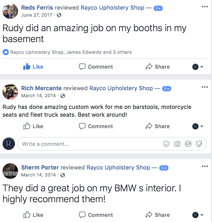 Rayco Upholstery customer reviews